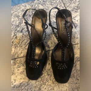 Black Suede evening shoes sling back by Carlos Falchi size 8